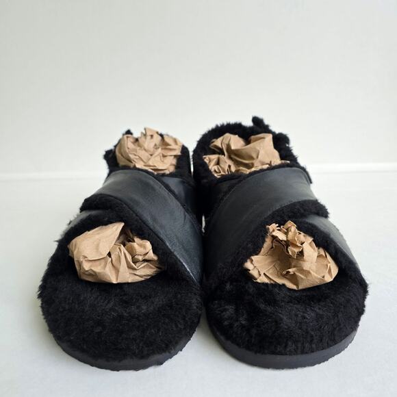 Faux Fur Sandals Seychelles No Such Thing Size 7 Black Leather Slipper Slingback - Picture 3 of 13